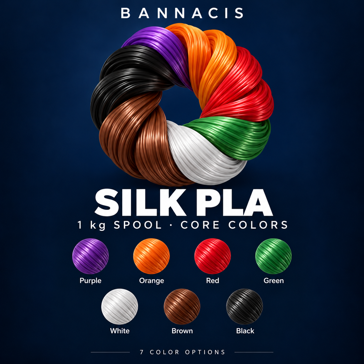 Bannacis Silk PLA — 1 kg — Core Colors — Preorder