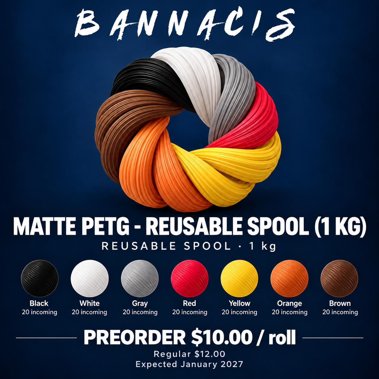 Bannacis Matte PETG - Reusable spool (1 kg) — Preorder
