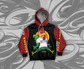 multi color chicken hoodie. Red and black